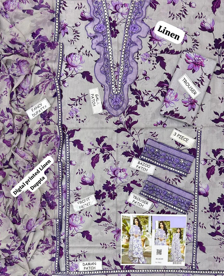 Aneela Linen Embroidered 3 Piece - AN104