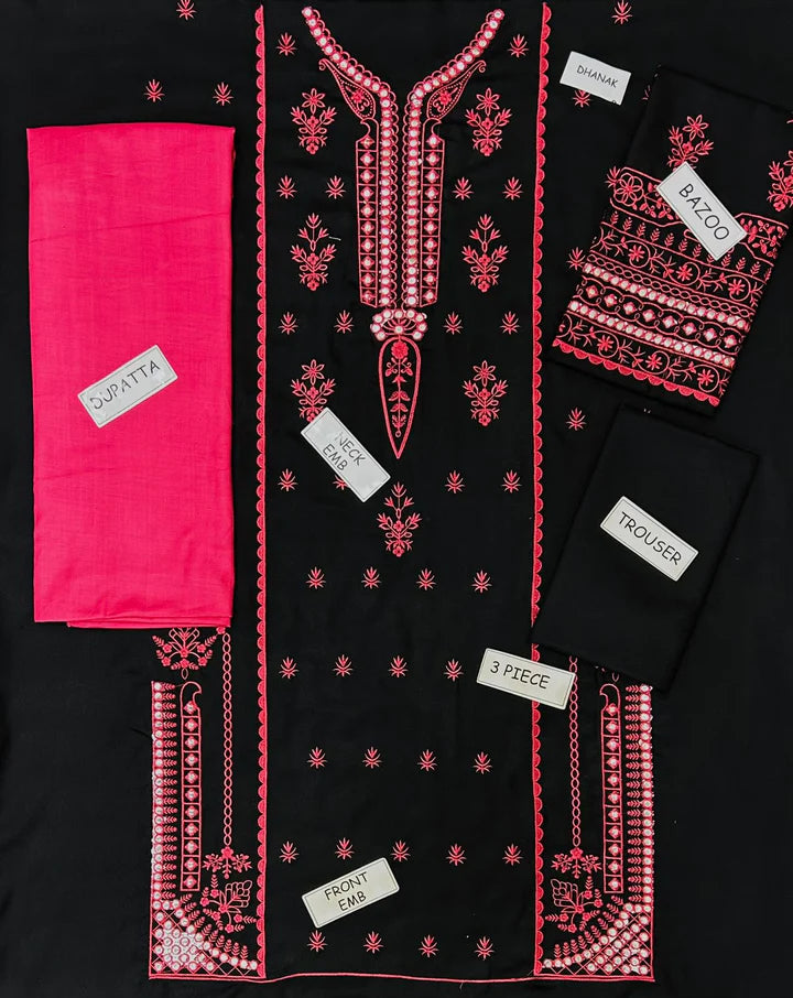 Embroza Dhanak Embroidered 3 Piece - EZ100