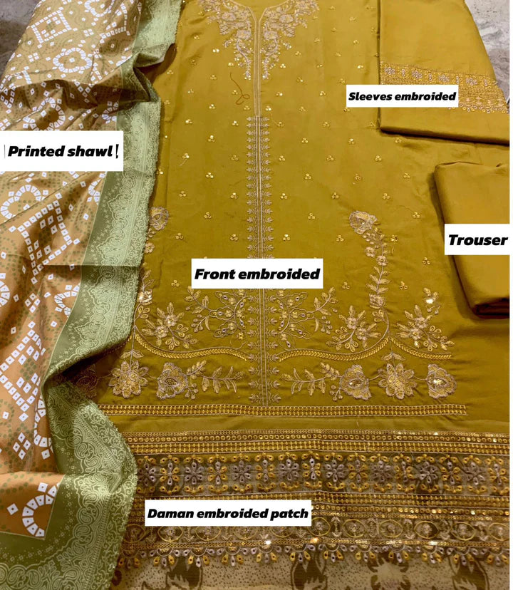 Qalamkar Dhanak Embroidered 3 Piece - QR101