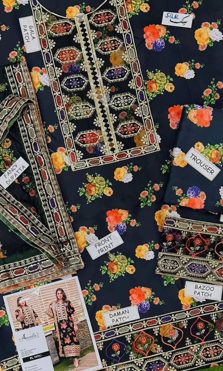 Aneela Shamoz Silk Embroidered 3 Piece | AN106