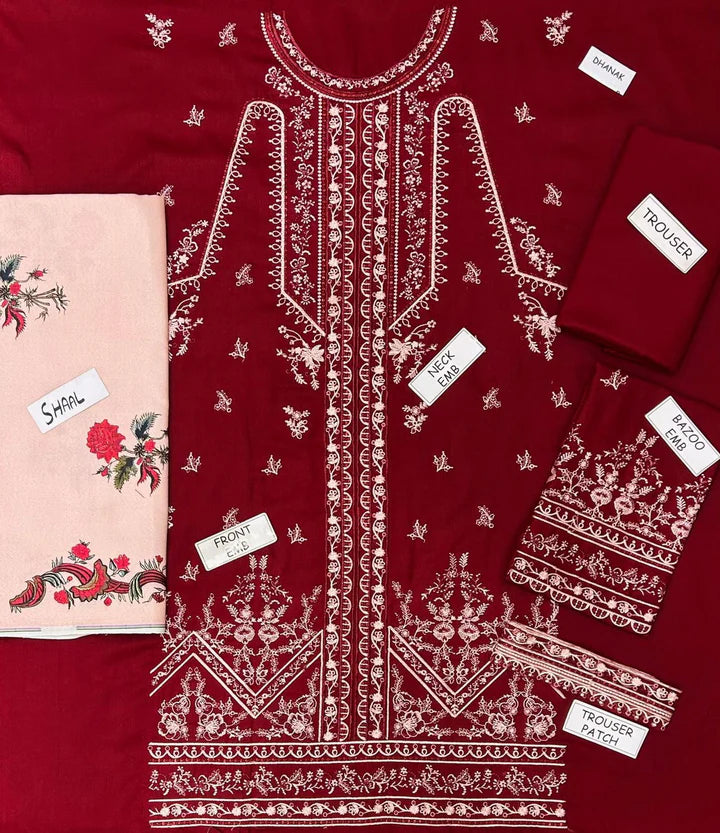 Hussain Rehar Dhanak Embroidered 3 Piece | HR101