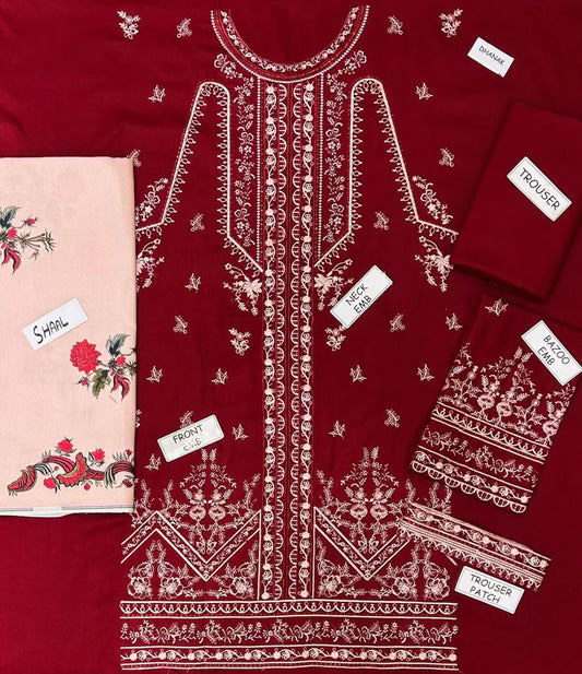 Hussain Rehar Dhanak Embroidered 3 Piece | HR101