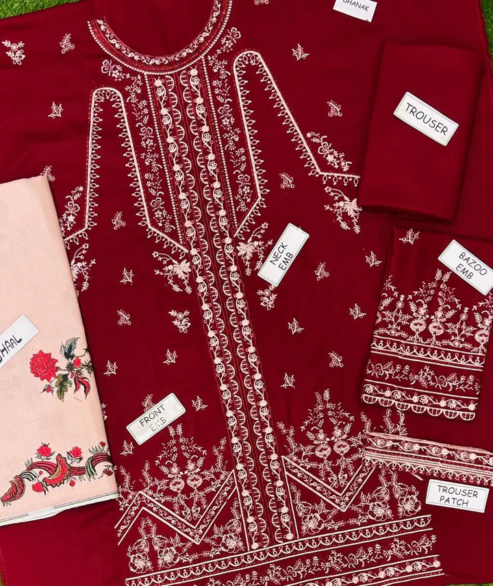 Hussain Rehar Dhanak Embroidered 3 Piece | HR101