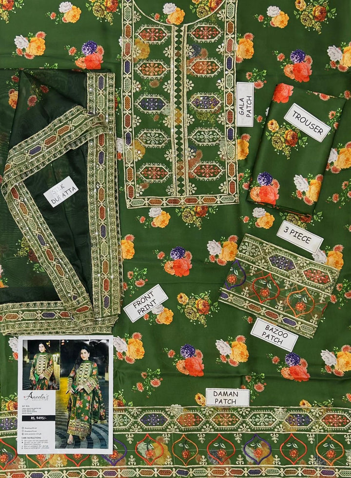 Aneela Shamoz Silk Digital Printed 3 Piece - AN105