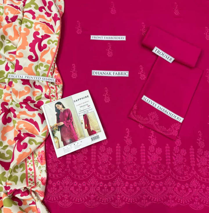 Sapphire Dhanak Embroidered 3 Piece | SP107