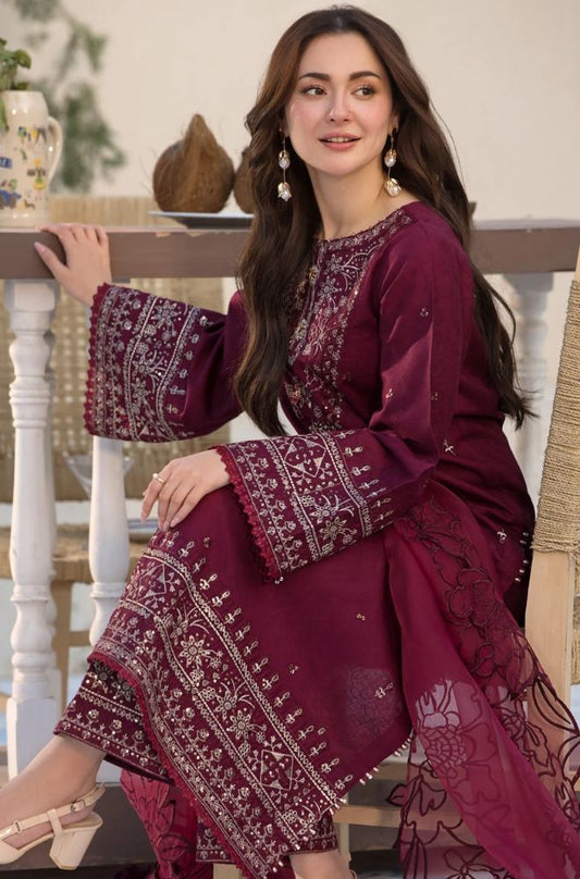 Qalamkar Dhanak Embroidered 3 Piece - QR100